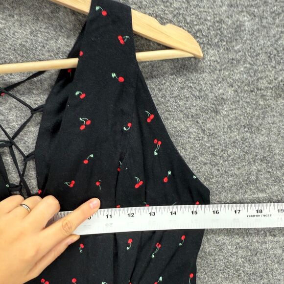 AFRM Dress Women M Medium Black Cherry Print Maxi Long V-Neck Lined Sleeveless - Picture 3 of 8